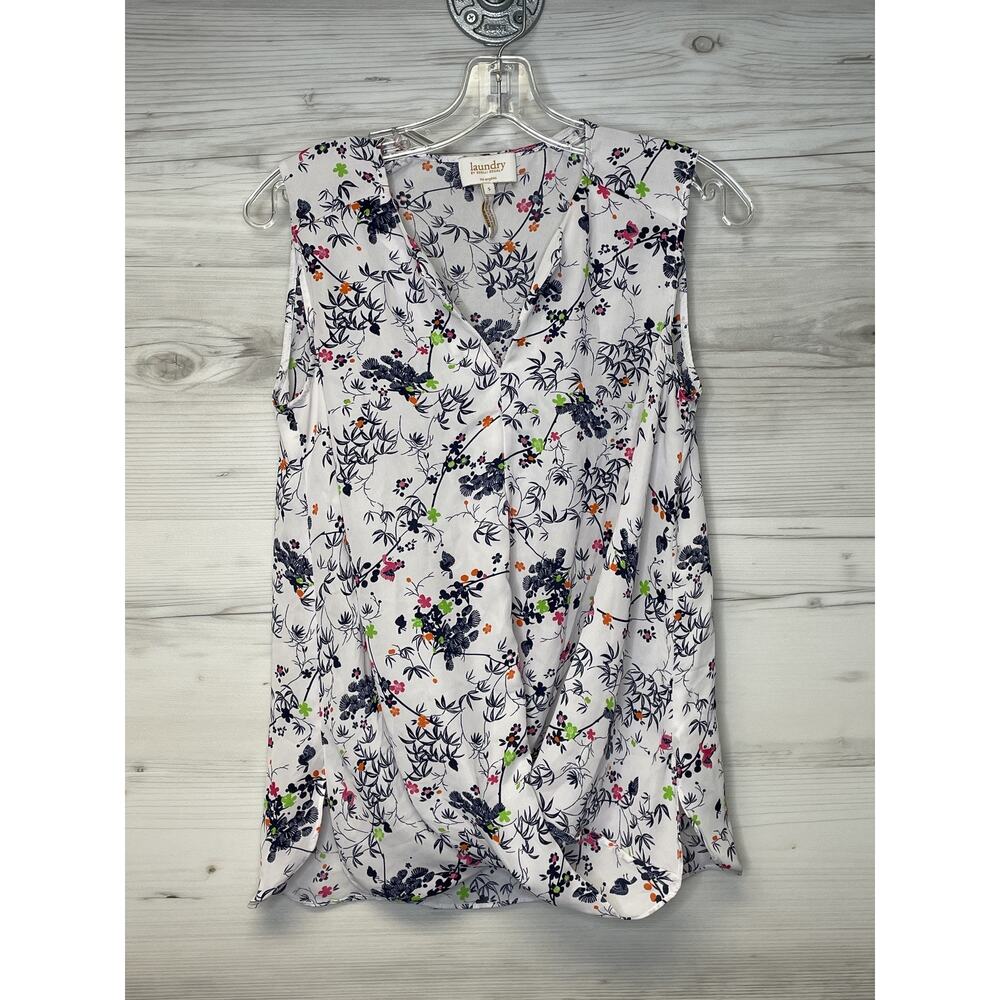 Laundry by Shelli Segal Shirt Womens Small White Floral Sleeveless Blouse Top - Picture 1 of 8